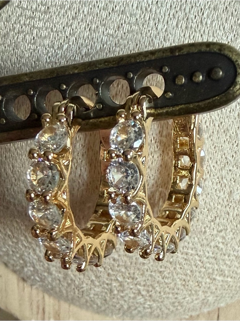 French-Style Copper Micro-Pave Earrings with Zirconia Lace Detailing / Gold Tone